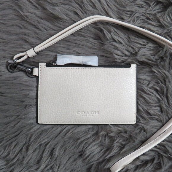 Coach Leather Zip Lanyard Card Case (Chalk) - Picture 1 of 3